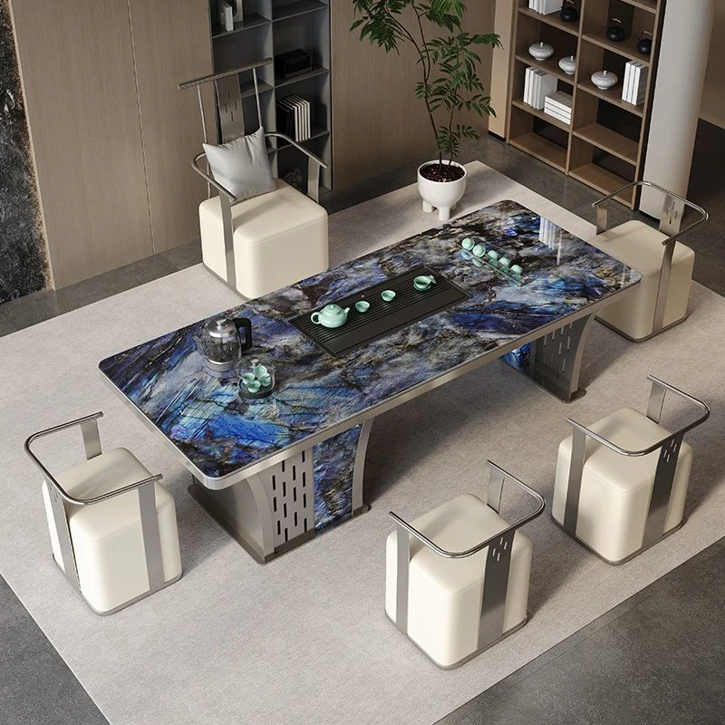 蓝宝石奢石岩板茶台桌轻奢现代办公室泡茶桌椅阳台茶桌茶台椅组合