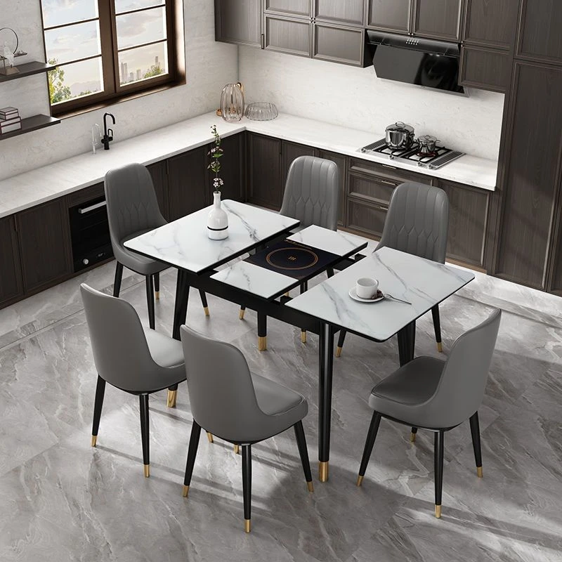 岩板餐桌椅茶桌高档家用轻奢大气长方形伸缩吃饭桌子小户型饭桌子