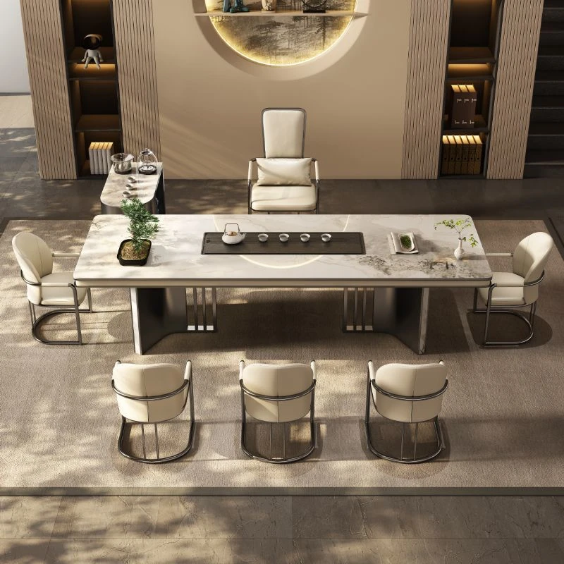 奢石岩板茶桌茶台一整套现代轻奢办公室大板桌高级感家用泡茶桌椅