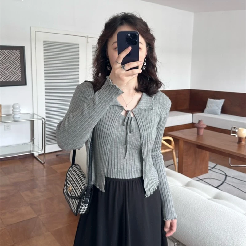 Something叁熏 背心吊带毛衣针织衫 背心开衫2件套115