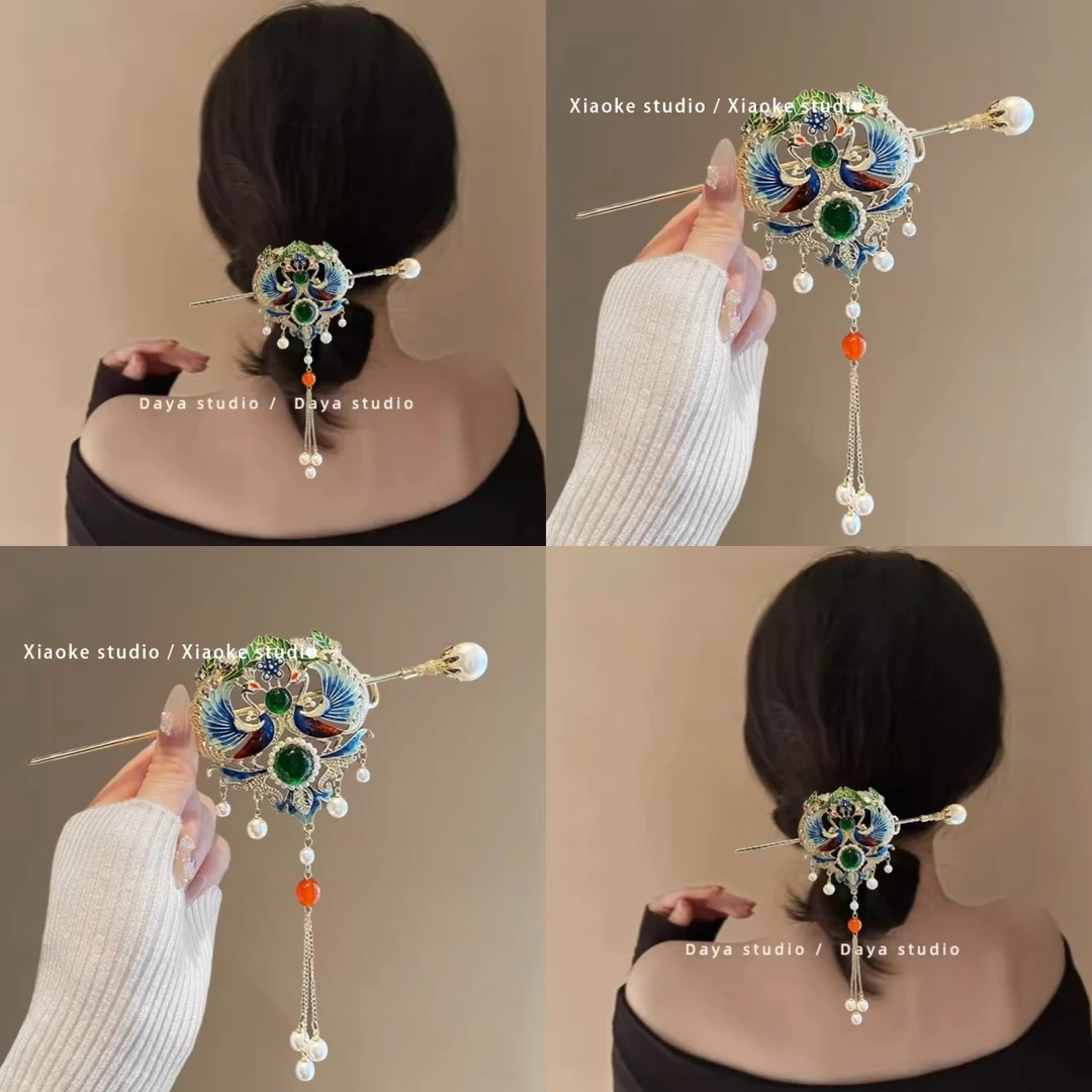 新中式国风凤凰流苏发簪女日常步摇盘发簪子个性发钗旗袍汉服头饰