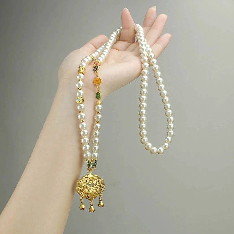 铜仿珍珠项链 平安喜乐仿珍珠项链女汉服配饰气质百搭国风衣饰品