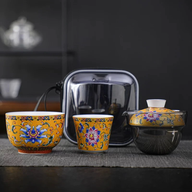 富贵黄珐琅彩2杯旅行套装