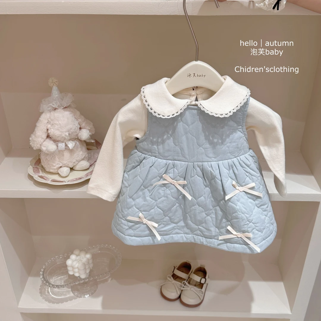 现现在仓芭蕾系女童蝴蝶结连衣裙2024新品女宝宝洋气公主裙棉裙薄