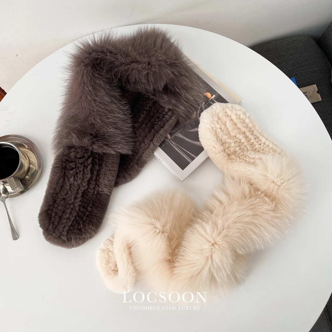 黎宿新款獭兔毛配狐狸毛韩版纯色围脖唯美冬季保暖皮围巾毛领子