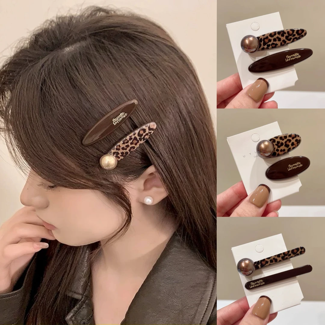 高级感2024新款秋冬复古豹纹巧克力色鸭嘴夹女发卡碎发夹边夹侧边