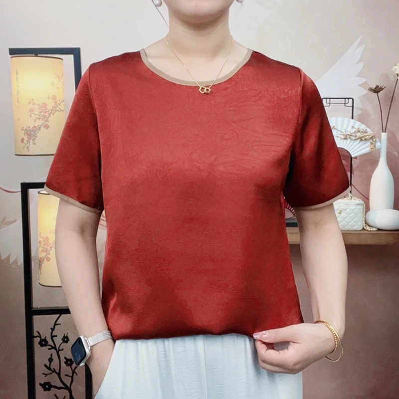 【081】2024年夏季新款显瘦减龄洋气短袖纯色小衫圆领