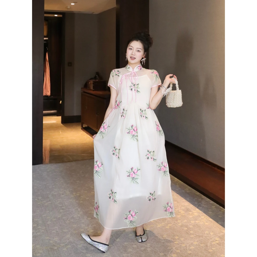 YJR叶老本儿 沐香 中式刺绣提花宽松显瘦连衣裙YJR006