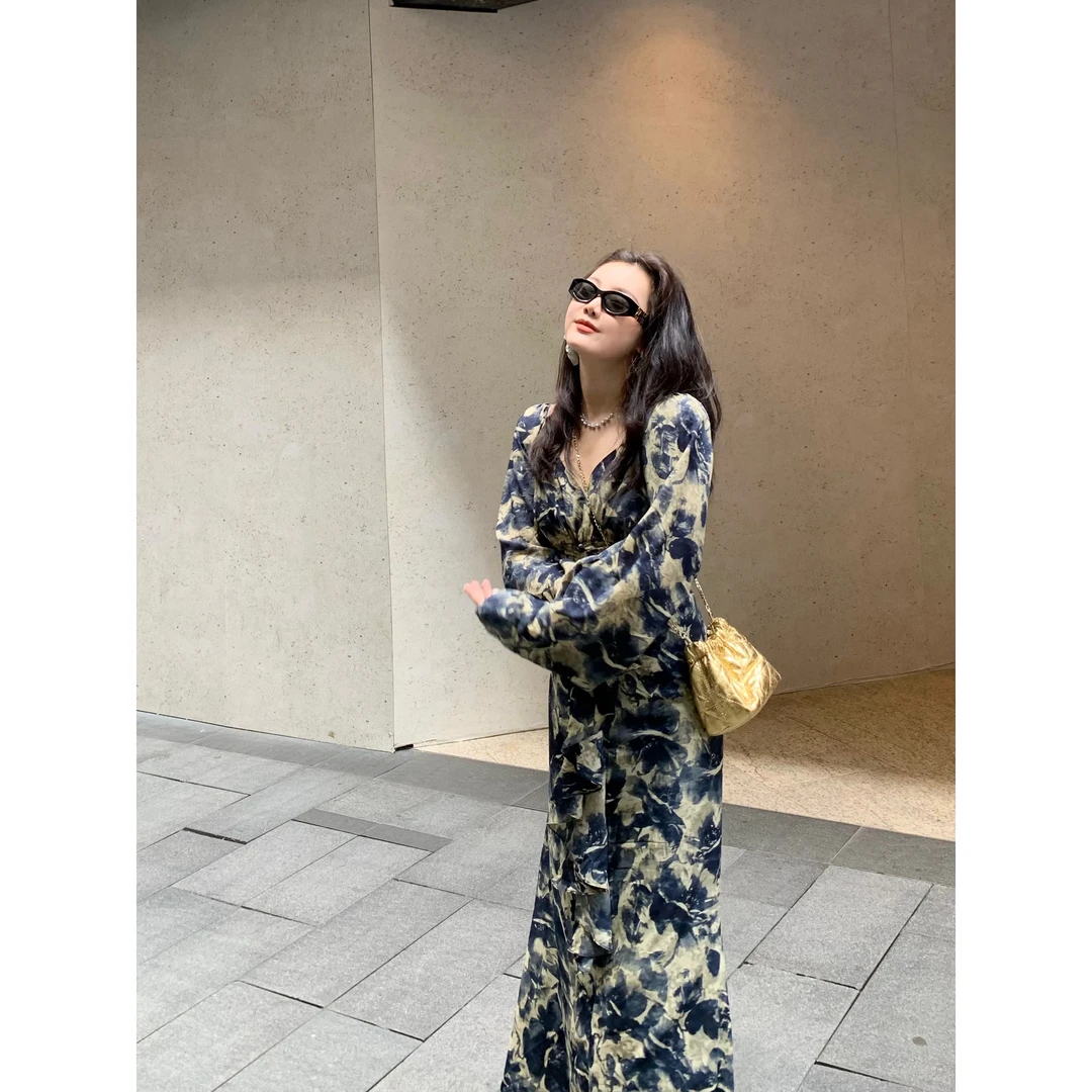 YJR叶老本儿 灰岩 法式气质显瘦时尚百搭休闲连衣裙YJR703