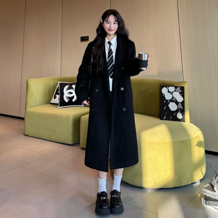 【夹棉款】秋冬韩版轻奢加棉加厚毛呢大衣外套中长款学院风百搭气质