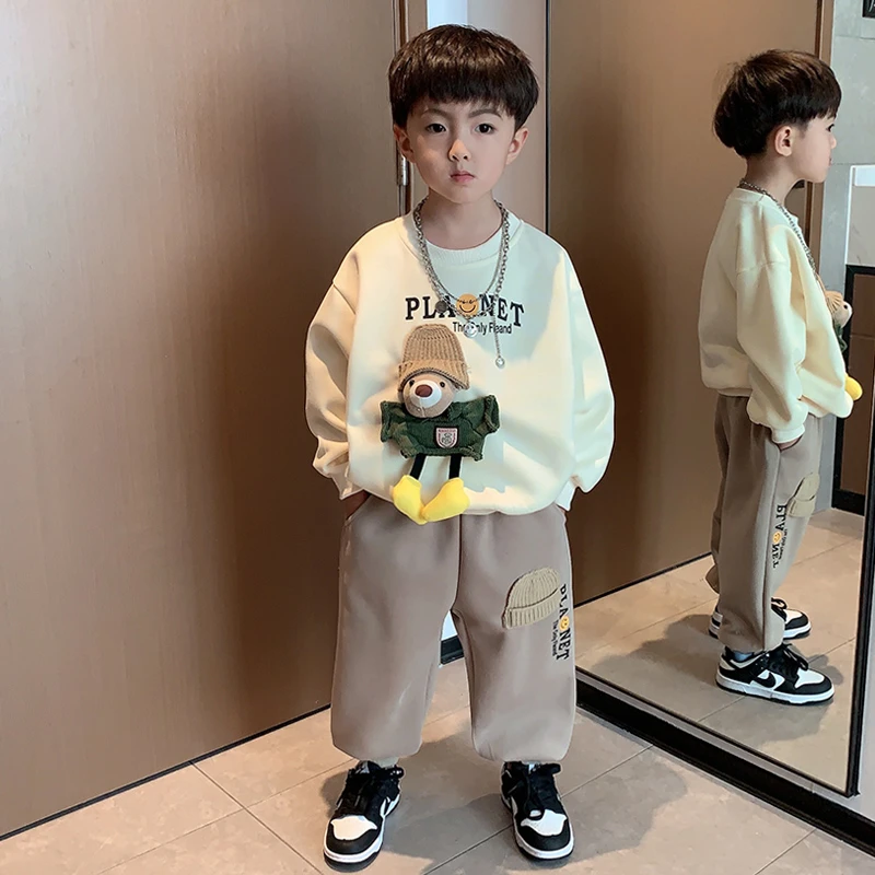 男童春秋款套装儿童洋气宝宝秋季小童男孩卡通卫衣时髦帅气两件套