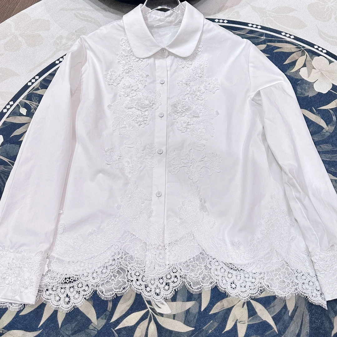 《深圳佐漫服饰》Y1129锦和春 新中式气质百搭纯棉水溶蕾花衬衫