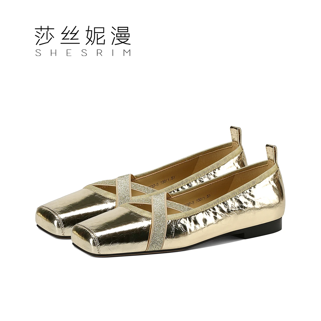 2024新品小单鞋平底超舒适浅口真皮百搭方头女鞋