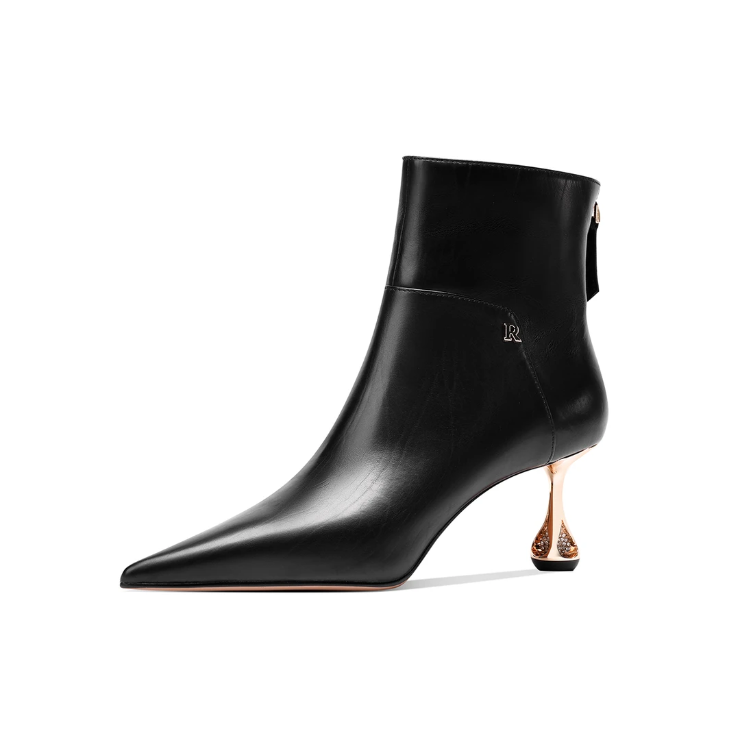 2024年秋冬季新款短靴6.5cm尖头水滴跟设计师款高奢宴会小众女靴