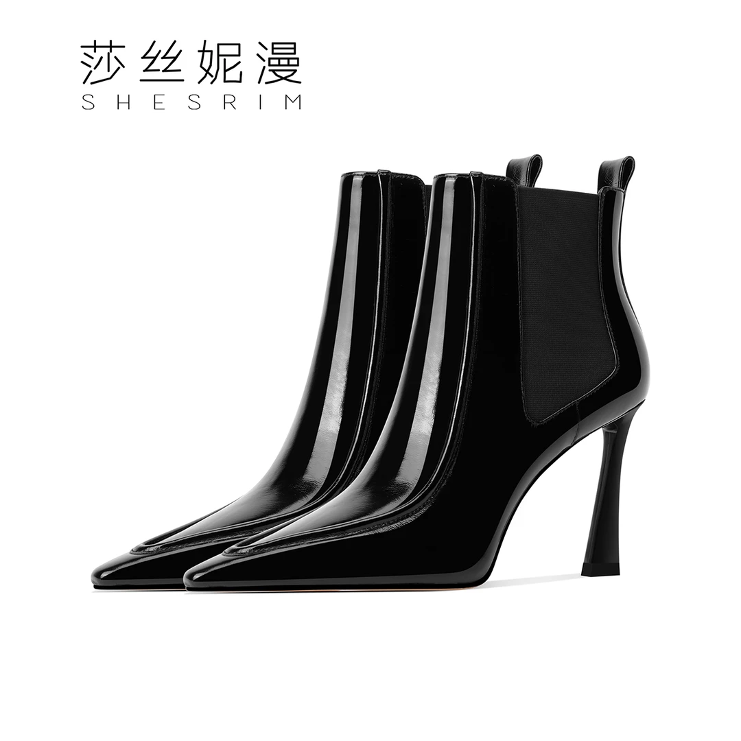 【路易夫人】气质高跟切尔西靴女2024秋冬真皮粗跟法式小方头靴子