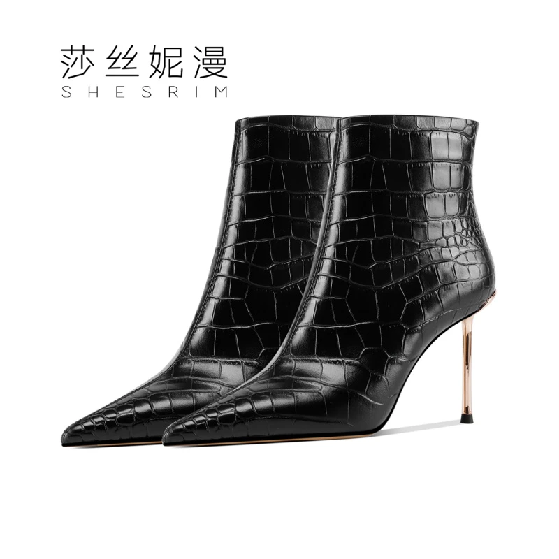 尖头高跟鞋女2023秋冬新款细跟靴百搭靴子时尚简约女鞋子气质短靴