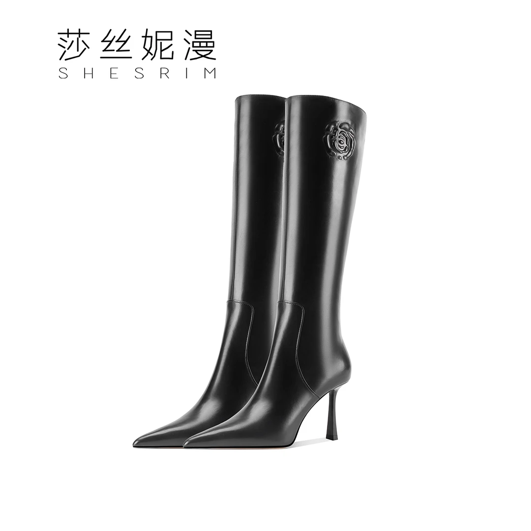 Q216-不过膝长筒靴秋冬新款靴子女细跟法式气质百搭高跟鞋