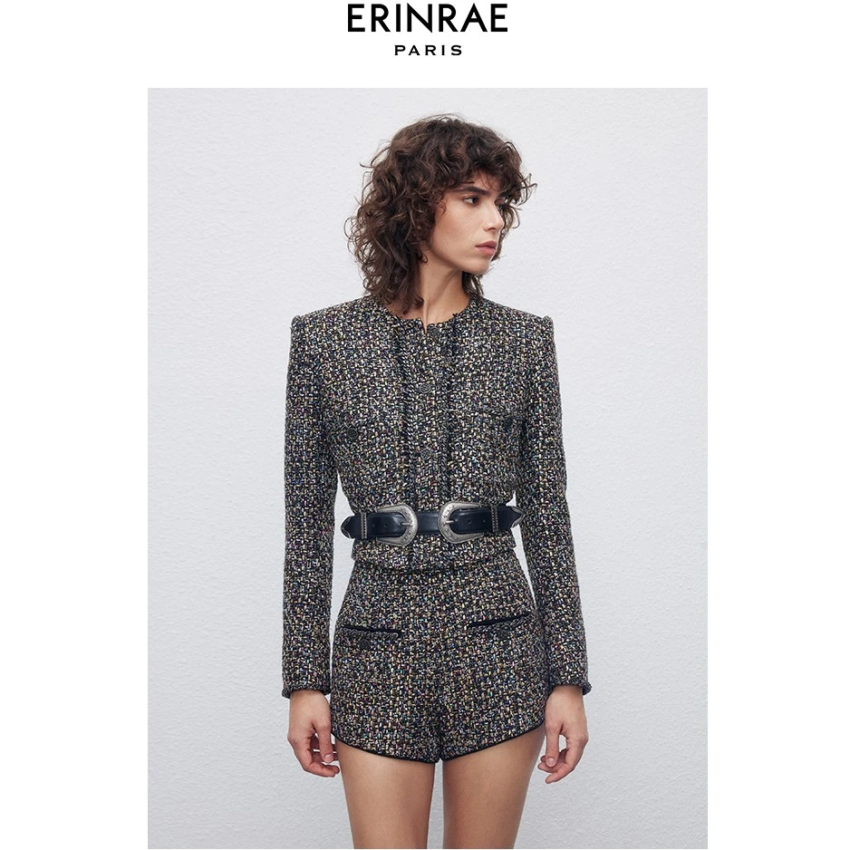ERINRAE法式灰色彩金小香风套装气质长袖短款外套EG144055PL00