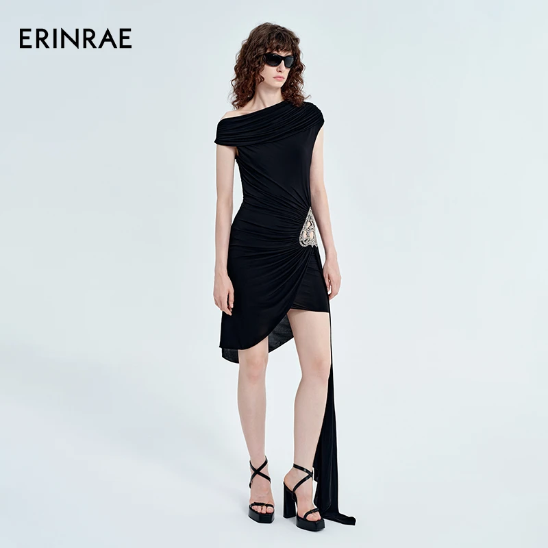 ERINRAE斜肩连衣裙不规则裙子镂空logo设计感中裙EG381509VI20