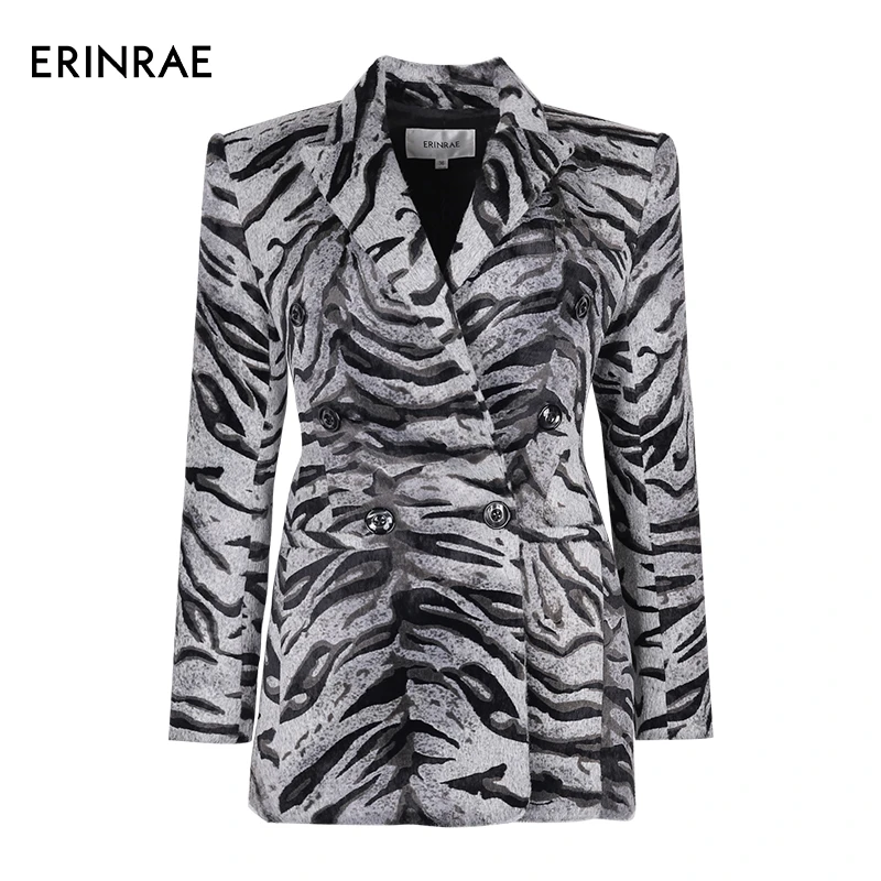 ERINRAE老虎纹宽肩收腰西服垫肩西装时尚潮流外套EE341265CO29