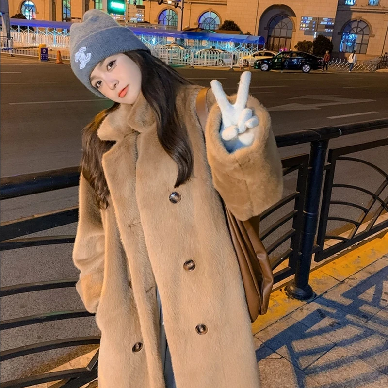 人造皮草 网红M爆款仿兔毛绒长款宽松皮草外套 D103