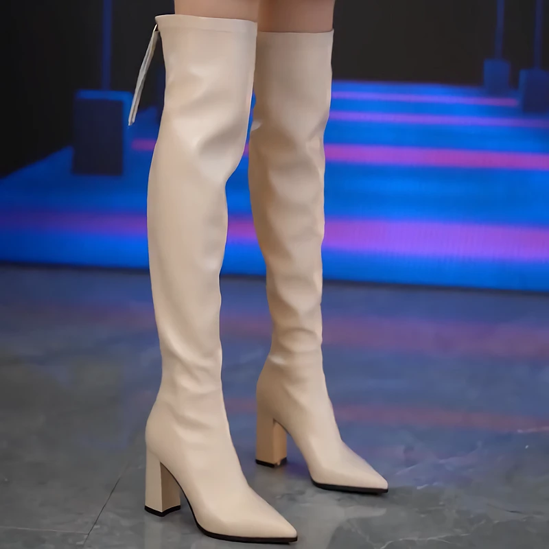 【小扬哥推荐】显瘦小个子过膝长靴女高筒靴2023秋冬新款高跟尖头粗