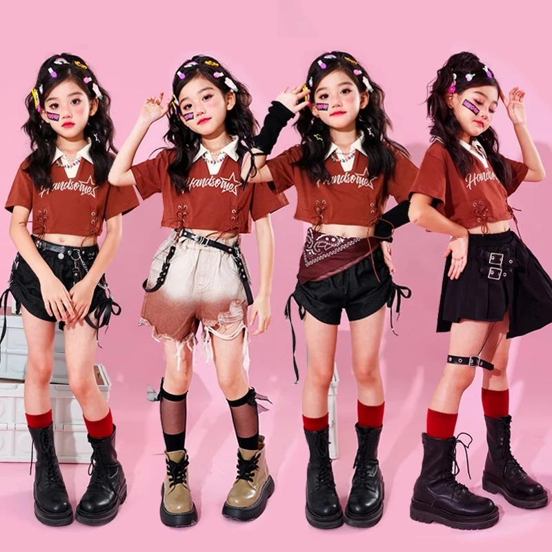 儿童爵士舞服装女童多巴胺模特走秀潮装街舞套装少儿hiphop演出服