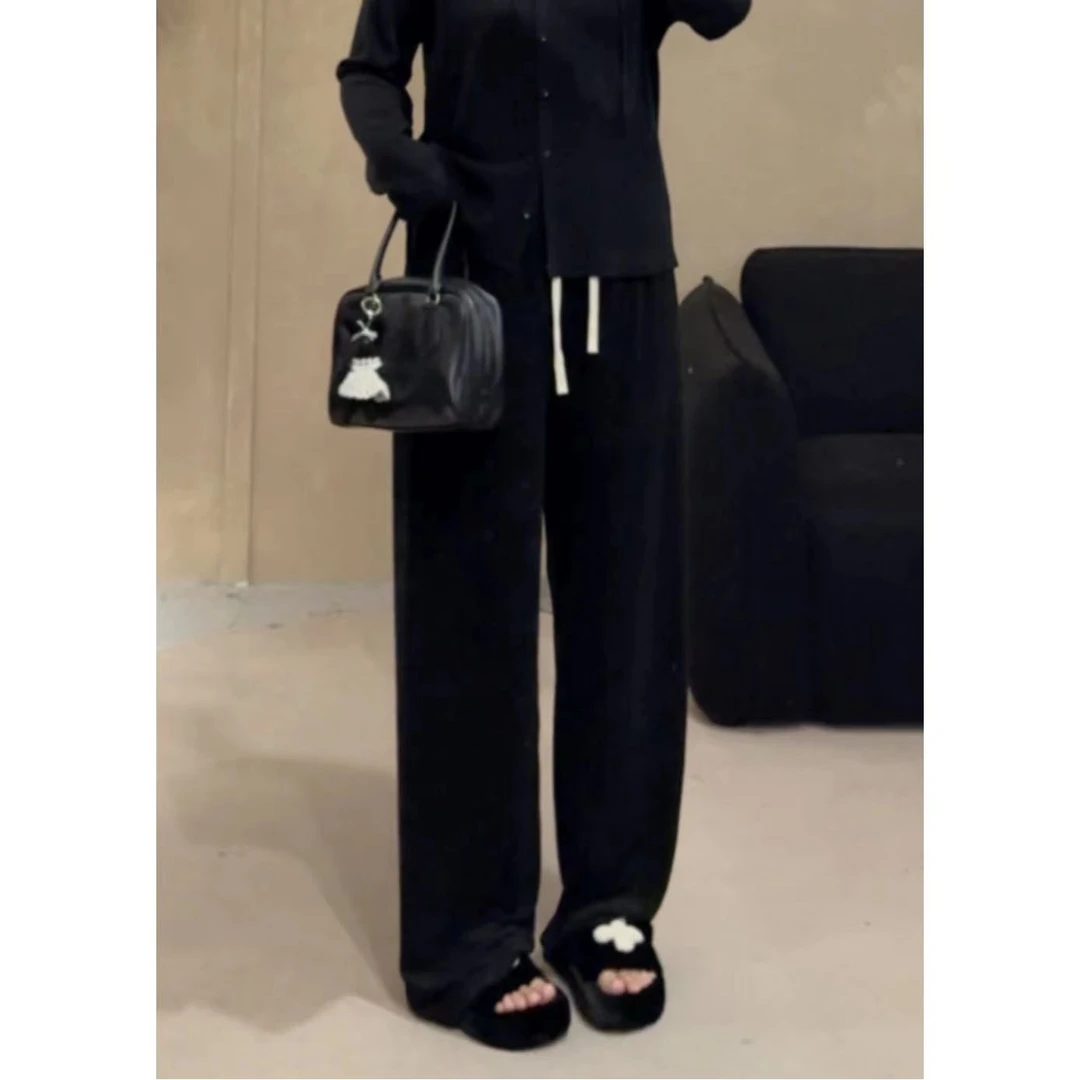 晶咕【毛巾裤】休闲撞色抽绳松紧腰垂感阔腿裤春秋显瘦气质宽松