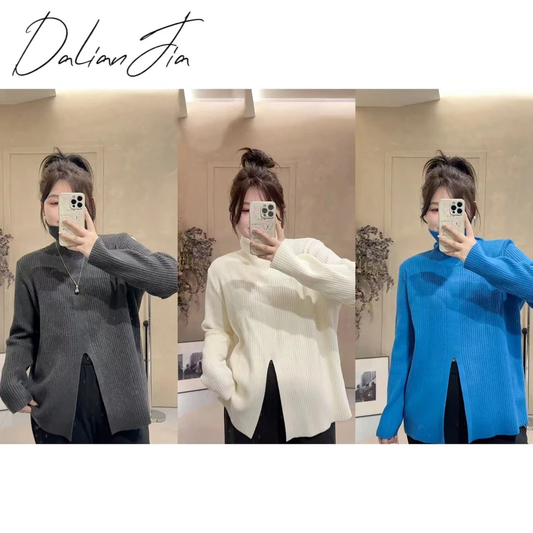 晶咕【浪漫延续】高领毛衣上衣宽松百搭套头设计感前开叉