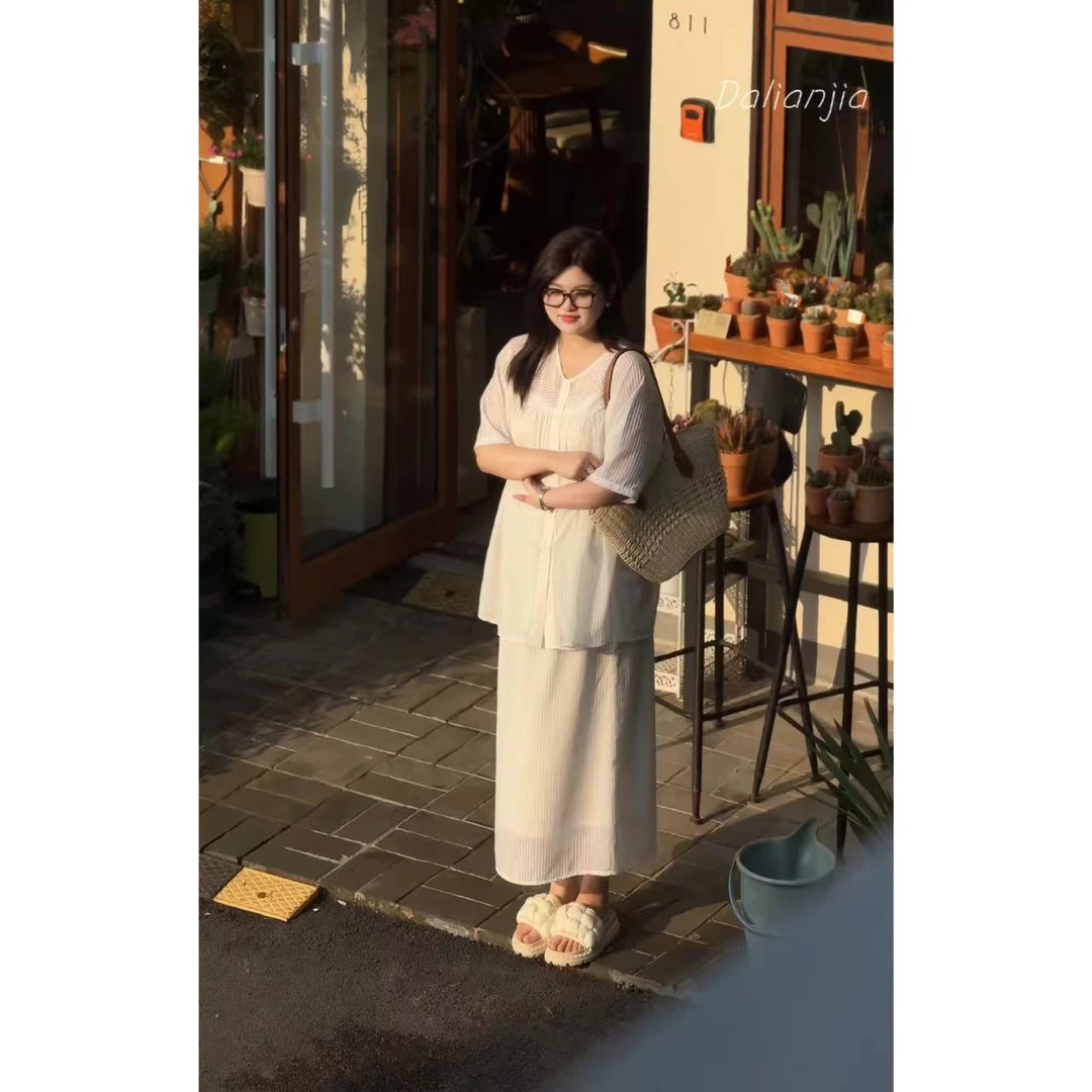 晶咕佳佳【柔光铃兰-半裙】亮闪条纹全松紧腰半身裙气质白色时尚