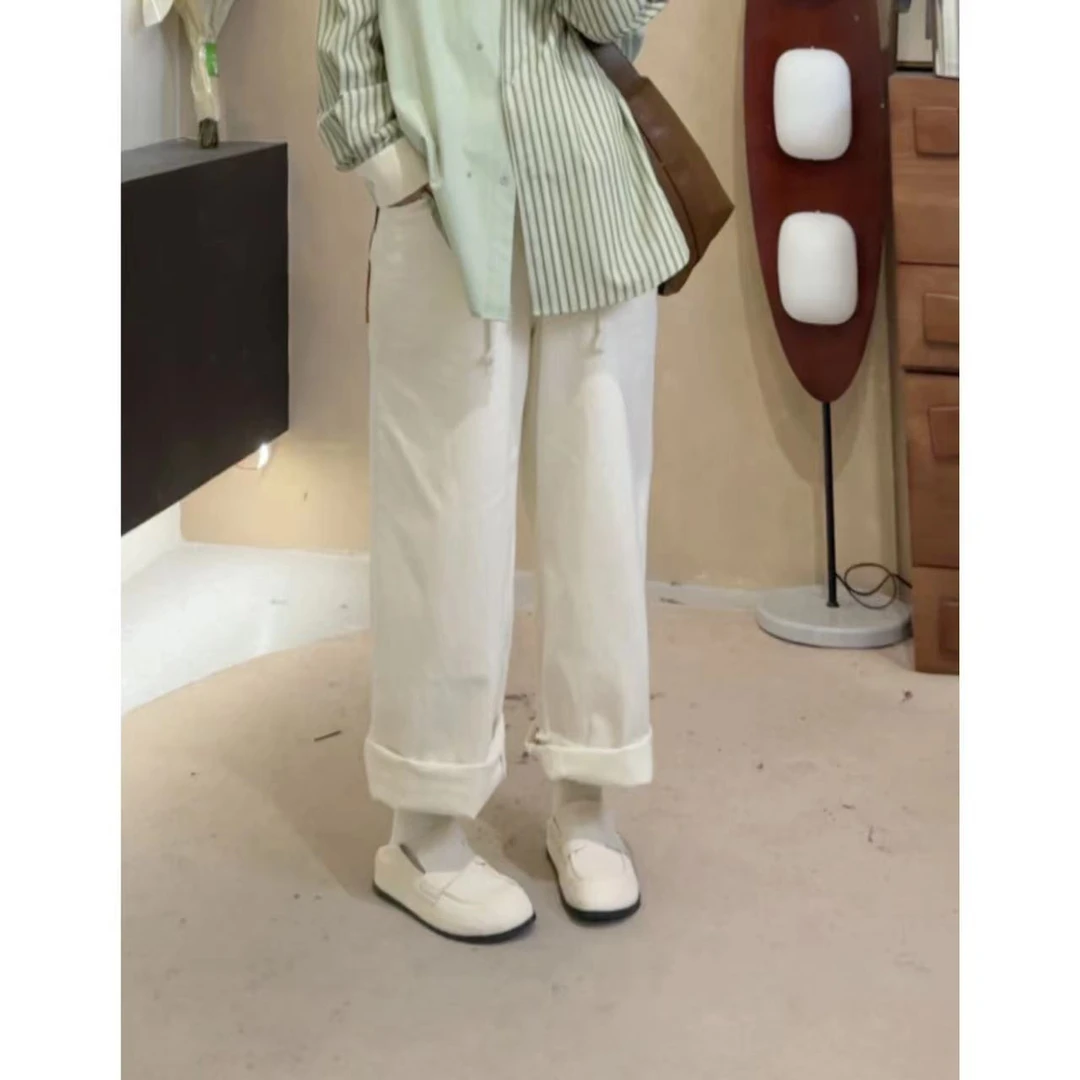 晶咕佳佳【毛须裤】抽绳毛边宽松阔腿牛仔裤高腰显瘦春季休闲