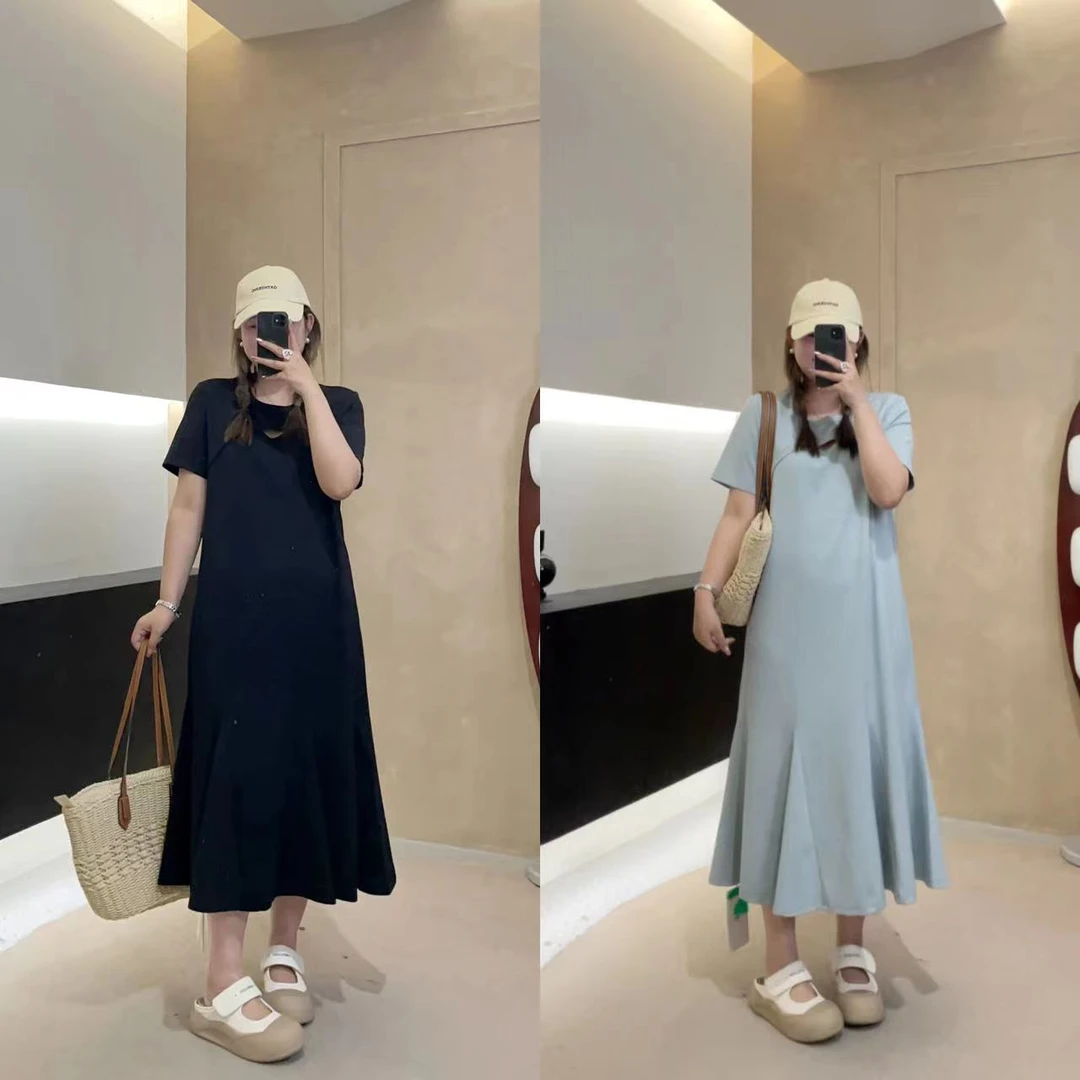 晶咕【巴黎未眠】胸前镂空鱼尾休闲T恤连衣裙显瘦气质时尚夏季收腰