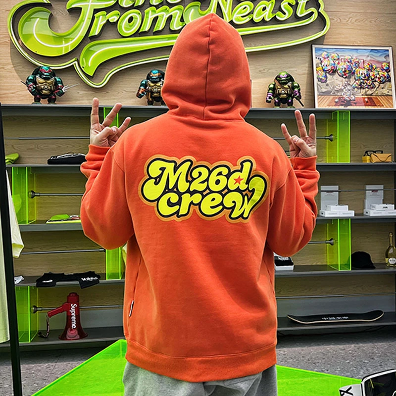M26D 橙龙珠连帽卫衣 秋冬长袖加绒落肩印花上衣 男女同款