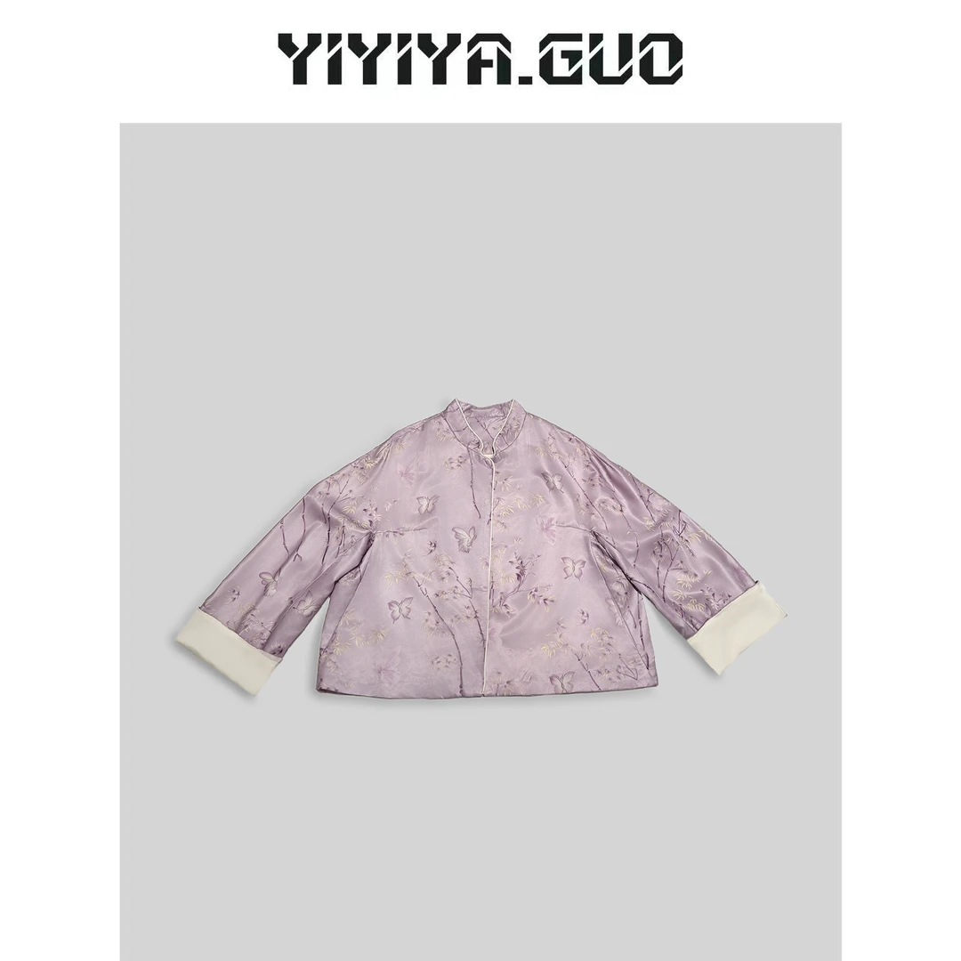 yiyiya.Guo艺艺吖/【富贵竹蝶】紫色蝴蝶立领长袖上衣2024933