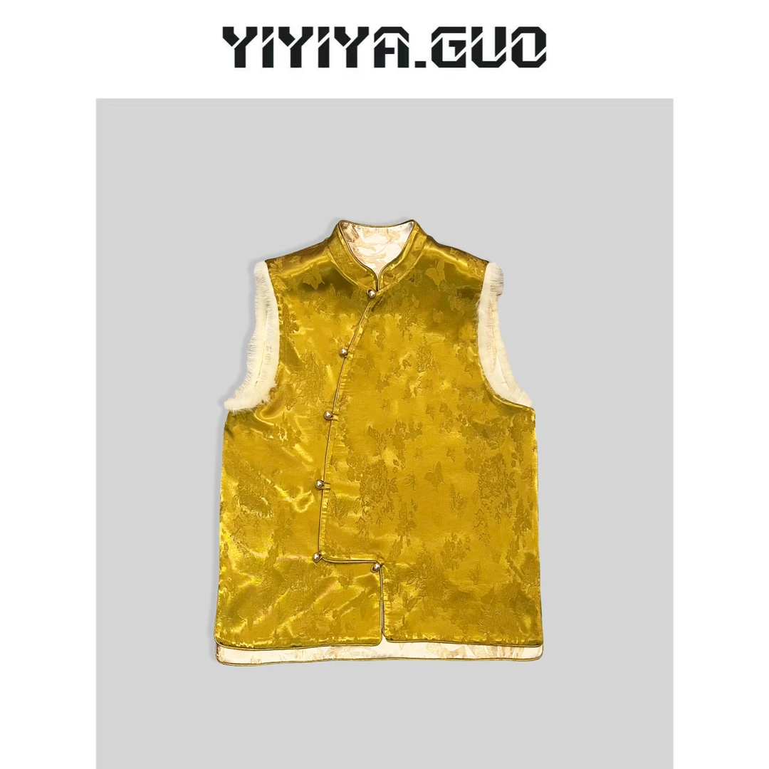 艺艺/YIYIYA.GUO双面穿提花无袖毛边上衣SY0717