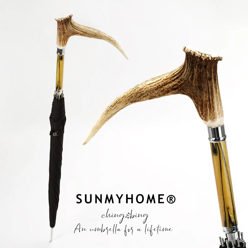 SUNMYHOME®手工梅花鹿角把手长柄雨伞复古伞男商务高端奢侈晴雨伞