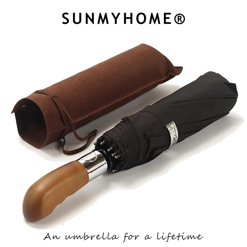 SUNMYHOME®直柄实木10骨全自动雨伞折叠伞男女商务高端伞晴雨两用