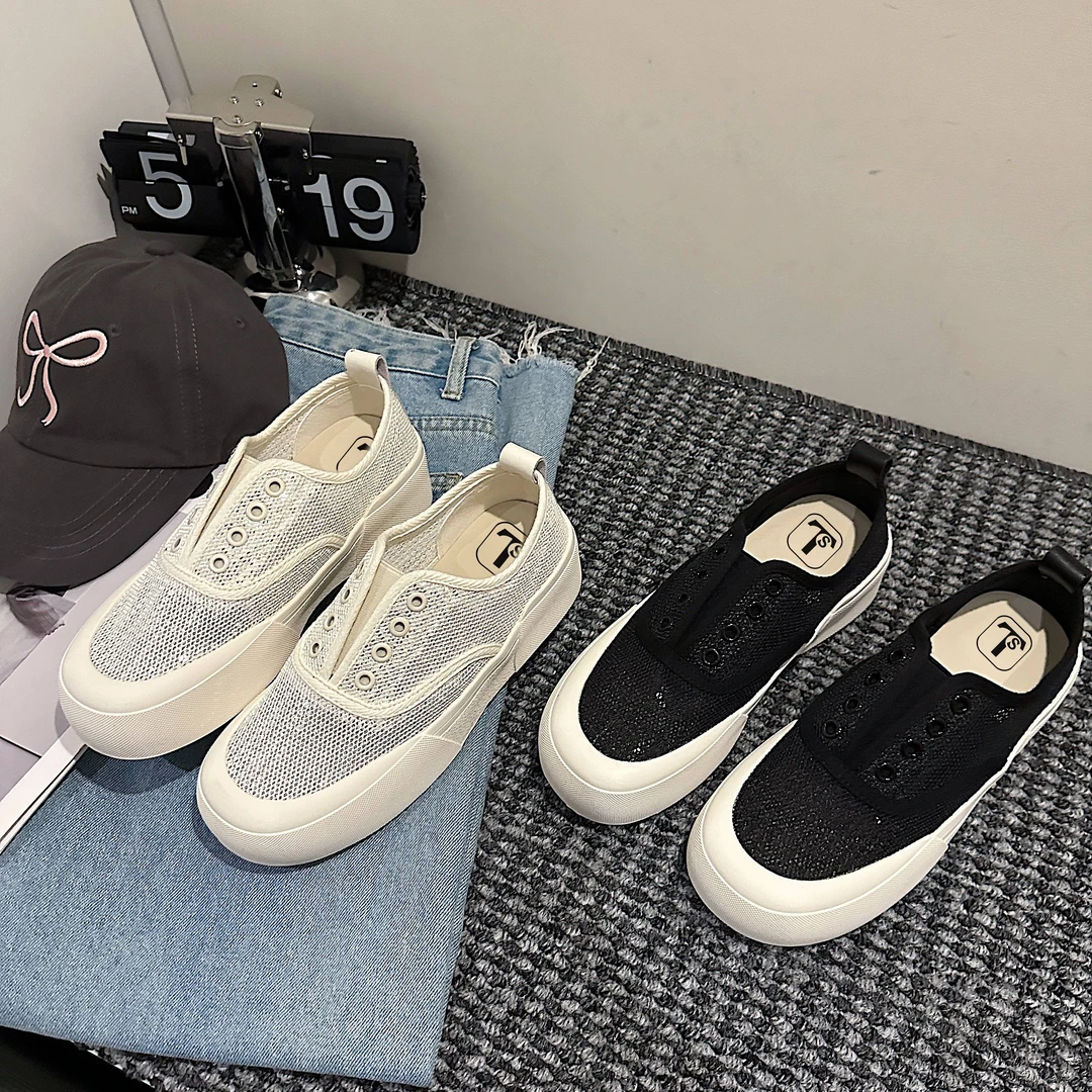 TS/TS时尚乐福鞋2024休闲百搭韩版网面透气厚底懒人一脚蹬休闲鞋