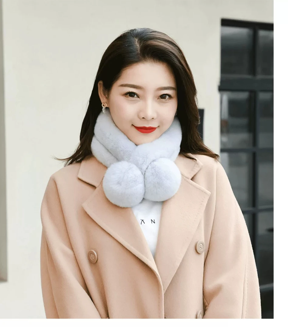 真毛兔毛围巾女冬季保暖学生百搭可爱交叉皮草围脖兔毛绒加厚毛领
