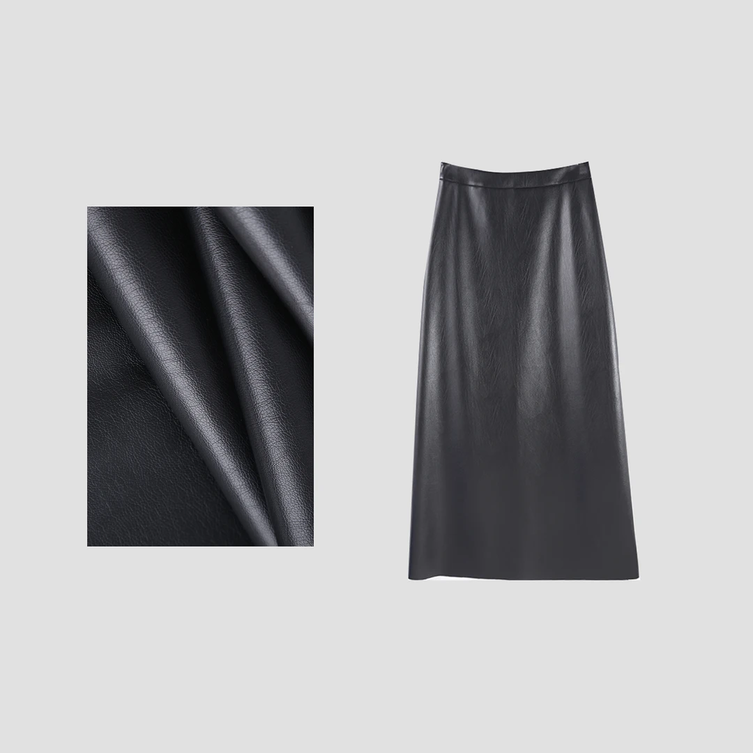 「摩登90s」2024新款高腰开叉高级设计感半身皮裙HBZU651418 nnas