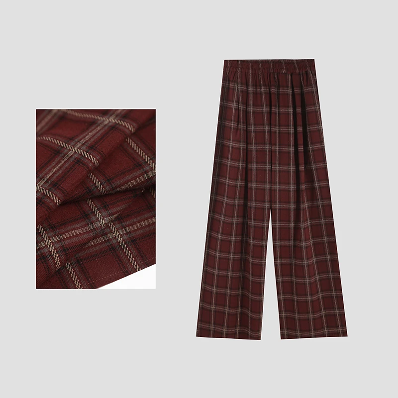 「撞色格子」秋季高腰复古格子英伦风阔腿裤女HBZU651337 nnassas