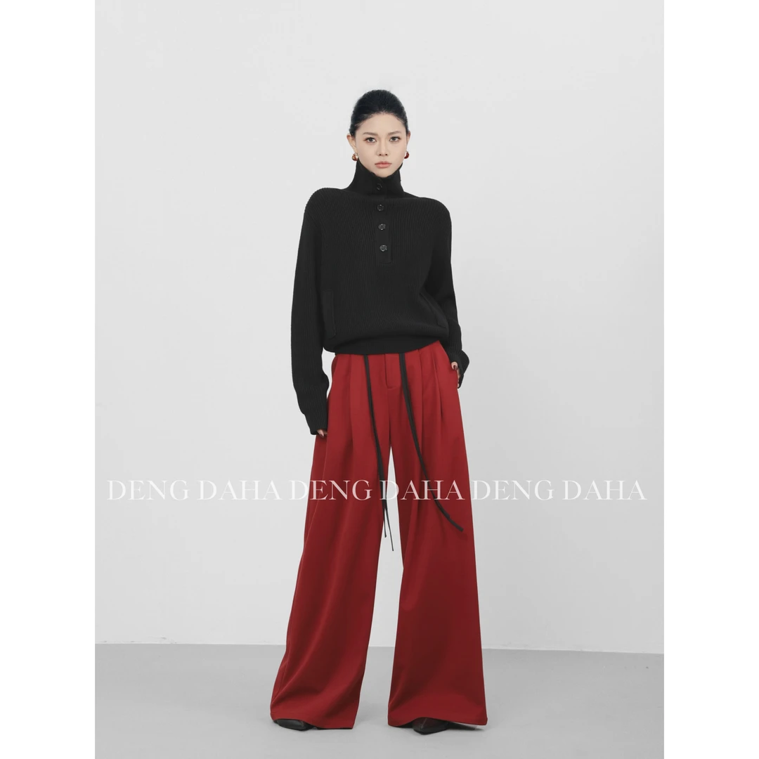 「巴黎纪事」2024秋季纯色高腰百搭宽松休闲裤女 HBZC641155 nnas