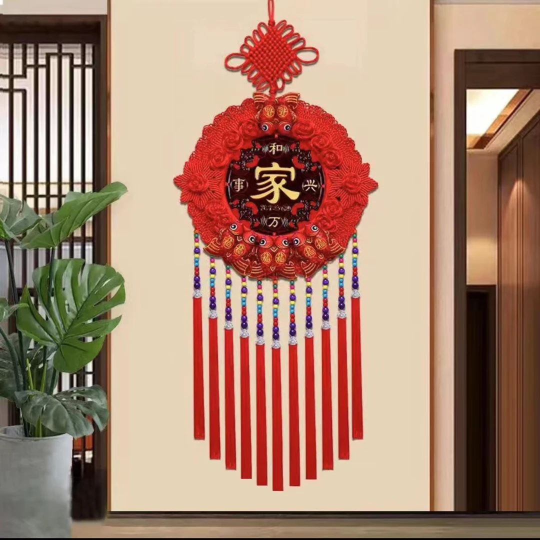 龙年手工太阳花木雕中国结新年喜庆挂件玄关客厅家居装饰品