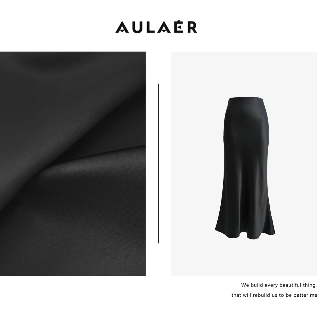 AULAER/澳拉尔 【叶可可】斜裁鎏光缎面醋酸鱼尾半身裙ALE451198