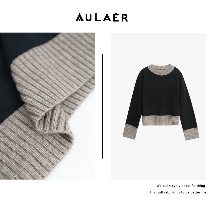 【路飞专属】AULAER 秋冬绵羊毛撞色圆领针织衫ALE341615