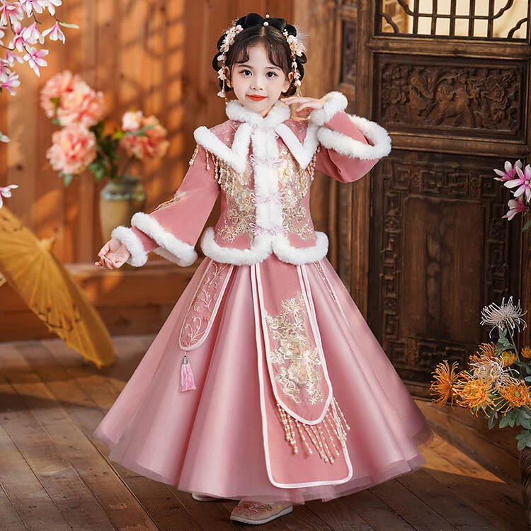 女童冬季加绒2024新款冬装加厚过年拜年服秋冬款儿童唐装宝宝古风