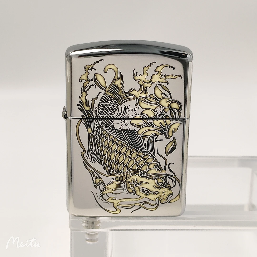 zippo【鱼化龙】精雕盔甲机 男士个性 金色双面 防风复古 DYJ1