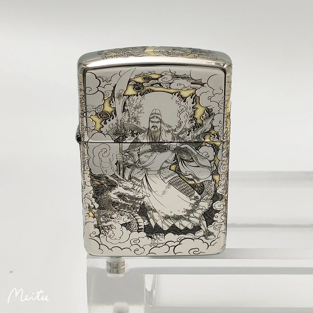 zippo打火机【文武财神】纯铜镀铬 双色精雕盔甲机 男士 镜面  DYJ1