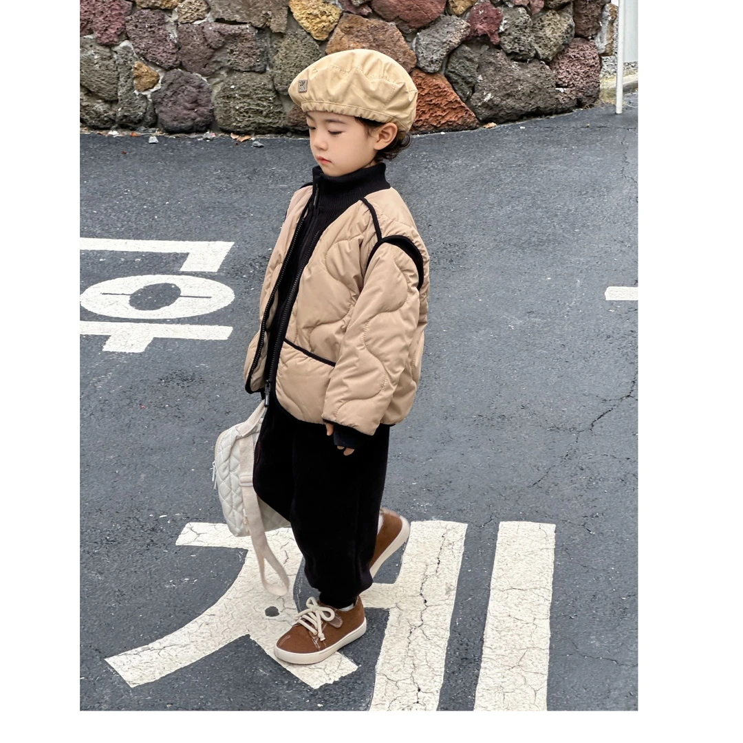 男童套装2024新款夹棉加厚洋气童装帅气中小童秋冬款韩版三件套潮