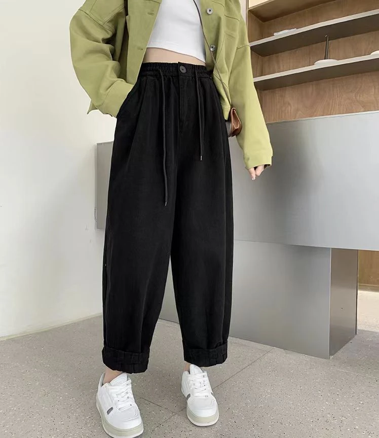 300斤大码女款宽松老爹裤春秋显瘦哈伦裤女高腰工装裤休闲萝卜裤